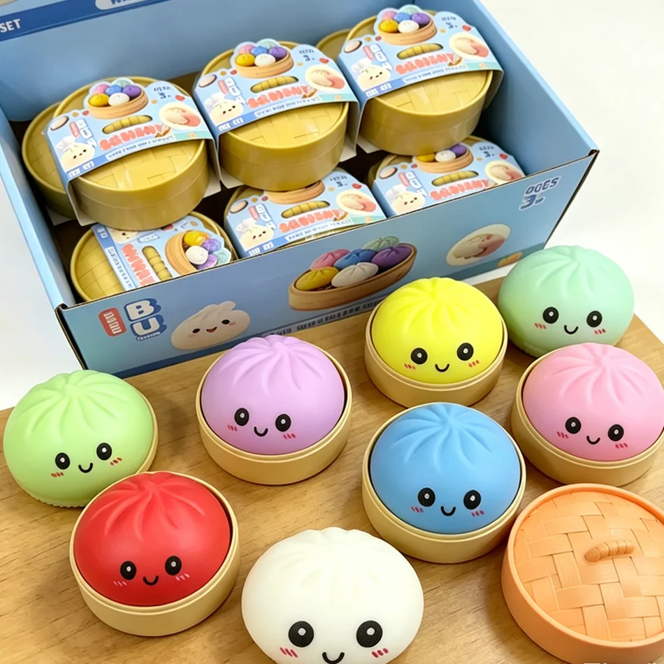 Dumpling Pressure Dumpling Squishies Cute Colorful Bun Toy Slow Rising Stress Relief Fidget Toy for Kids Adults Anti-Anx