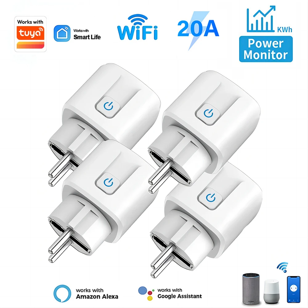 Wifi Smart Plug EU 16/20A with Power Monitor Function Wireless App Voice Remote Control Socket Works with Tuya APP Googl