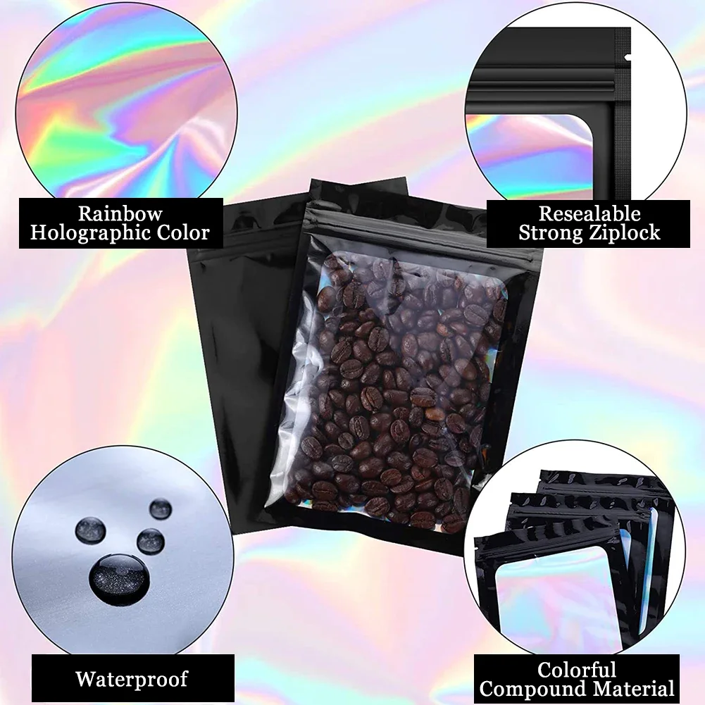 100Pcs Holographic Ziplock Bag Plastic Laser Iridescent Zip Bags for Manicure Eyelash Display Earrings Ring Jewelry Stor - Image 2