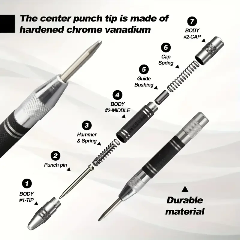 Auto Center Puncher Hole Marker Wood Metal Steel Spring Load Kerner Drill Locator Heavy Duty Punch Carpentry Automatic H - Image 3