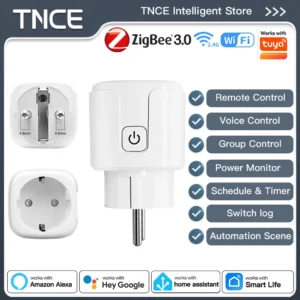 TNCE Tuya EU Plug WiFi or Zigbee3.0 Smart Socket 16/20A, Power Monitor Timer Function Voice Control With Alexa Google Ho