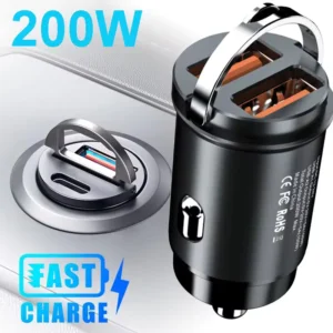 100W/200W QC3.0 PD Mini Car Charger 12-24V Lighter Fast Charging Car USB Type C Charger for Xiaomi Samsung Huawei iPhone