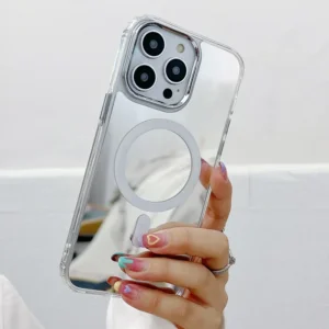 Luxury Mirror Backplane Soft Frame Phone Case For iPhone 15 14 Plus 13 12 11 Pro Max Magnetic For Magsafe Wireless Charg