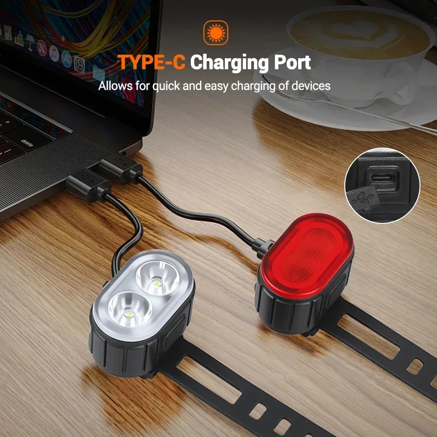 Cycling Bicycle Front Rear Light Set Bike Type C Rechargeable Flashlight Light MTB Waterproof Taillight LED Lantern Bike - Image 3